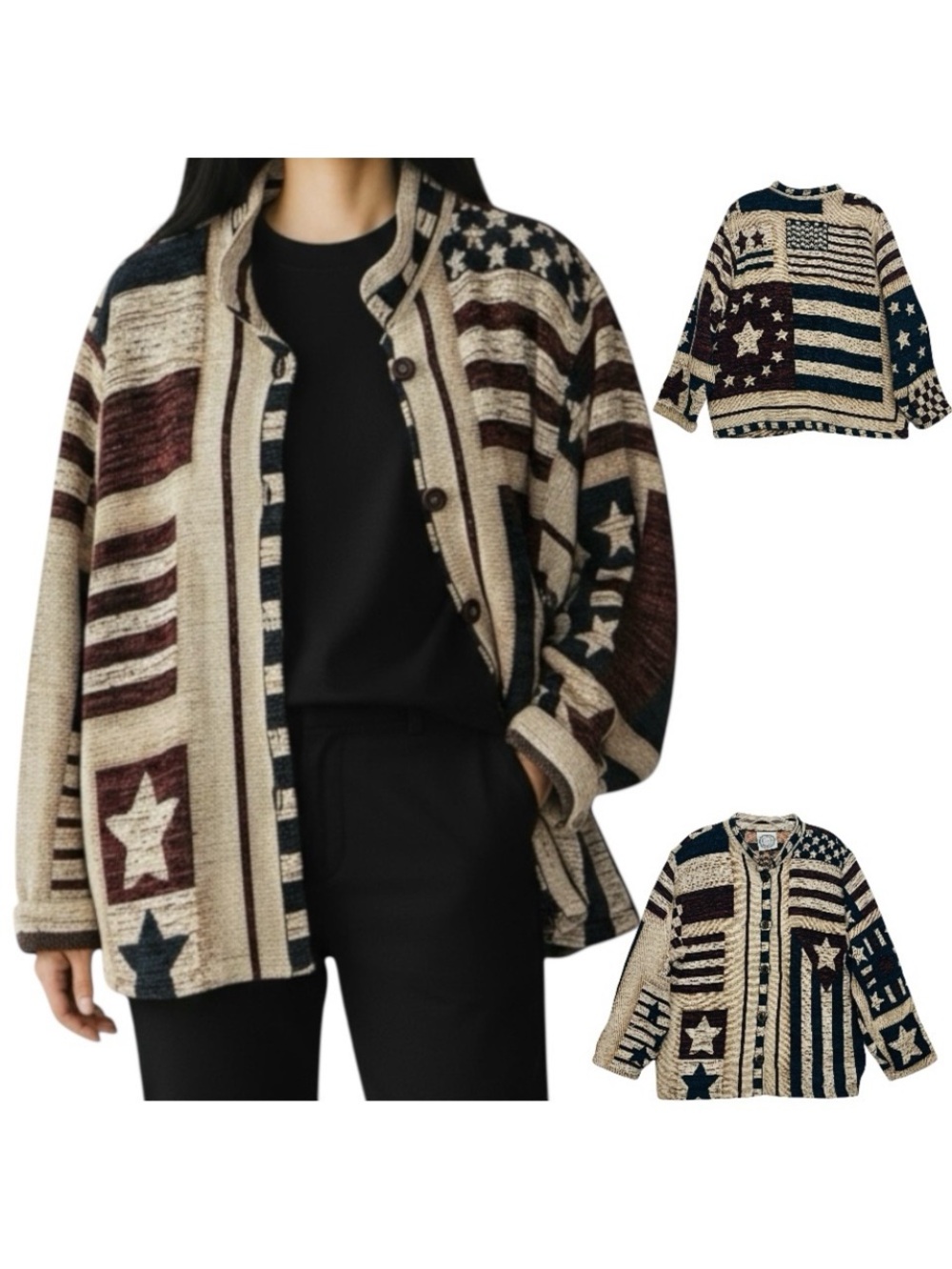 Vintage Sugar Street Weavers American Flag Tapestry Jacket One Size Made/USA